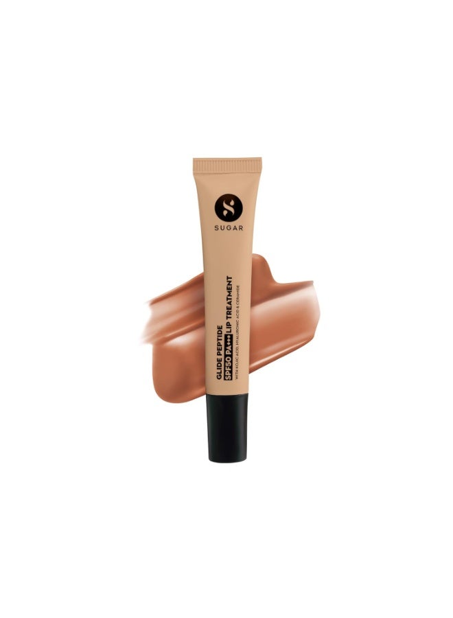 شوجار مستحضر SUGAR Cosmetics Glide Peptide لعلاج الشفاه مع عامل حماية SPF50 PA+++ | غني بحمض الهيالورونيك والسيراميدات وفيتامين E | بلسم شفاه ملون | 10 مل - 02 كراميل كريب - Image 1